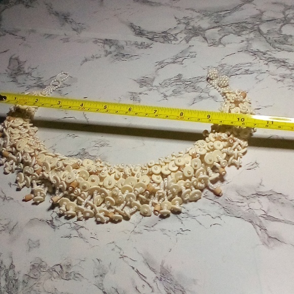 Vintage Artisan Hand Crafted Crochet MOP Ostrich Shell & Wood Beaded Necklace - Picture 5 of 12